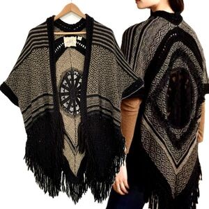 Anthropologie Angel of the North Galenia Lambswool Fringe Boho Crochet Cardigan